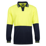 Mens Hi Vis Two Tone Food Industry Long Sleeve Micromesh Polo With No Pocket Or Buttons