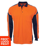 Mens Hi Vis Long Sleeve Arm Panel Polo