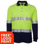 Mens Hi Vis Long Sleeve (D+N) Cotton Back Polo