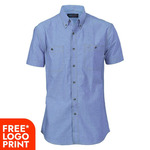 Mens Cotton Chambray Short Sleeve Shirt Twin Pocket
