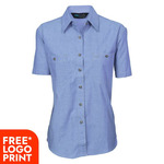 Womens Cotton Chambray Shirt Short Sleeve