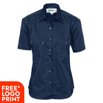 Womens Cotton Drill Work Shirt Short Sleeve