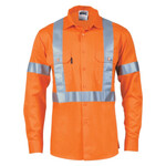 HiVis Cool-Breeze Cotton Shirt with ‘X’ Back & additional 3m r/Tape on Tail - long sleeve