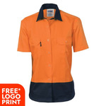 Womens HiVis Two Tone Cotton Drill Shirt - Short Sleeve